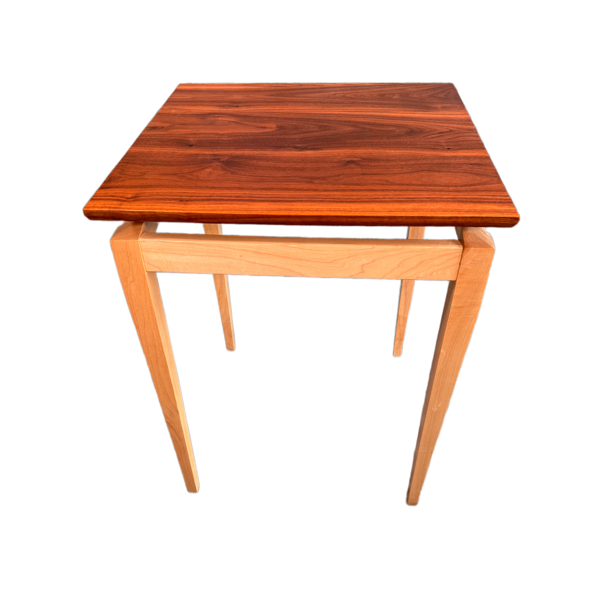 Wooden table with a smaller expandable section underneath.