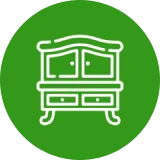 White cabinet illustration in green circle