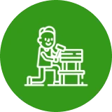 Woodworking icon with person and tools